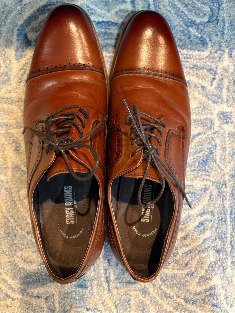 Stacy Adams Tan Brown Leather Cap-Toe Derbys
